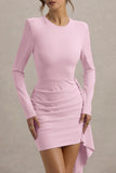 Zaya Pink Long Sleeve Mini Dress With Drape