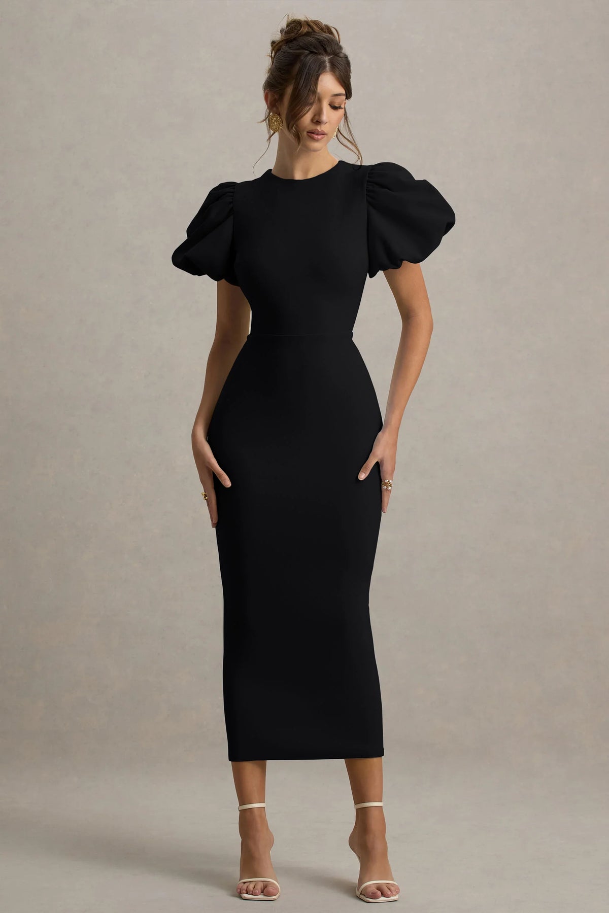 Dakota Black Puff Sleeve Midi Dress