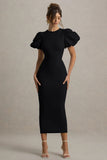 Dakota Black Puff Sleeve Midi Dress