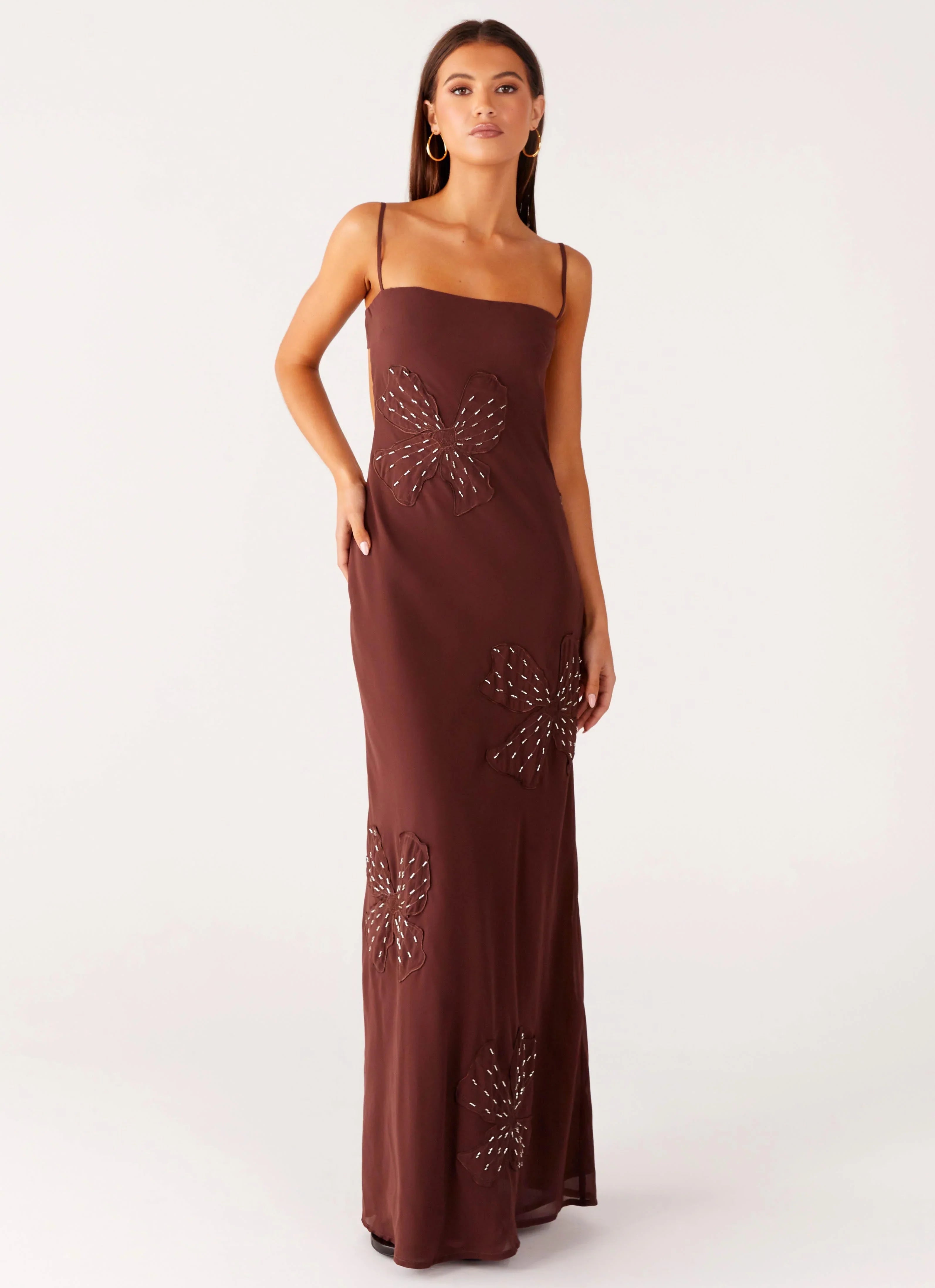 Bayla Beaded Flower Maxi Dress Chocolate