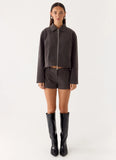 Jeremy Faux Suede Shorts Tan Grey