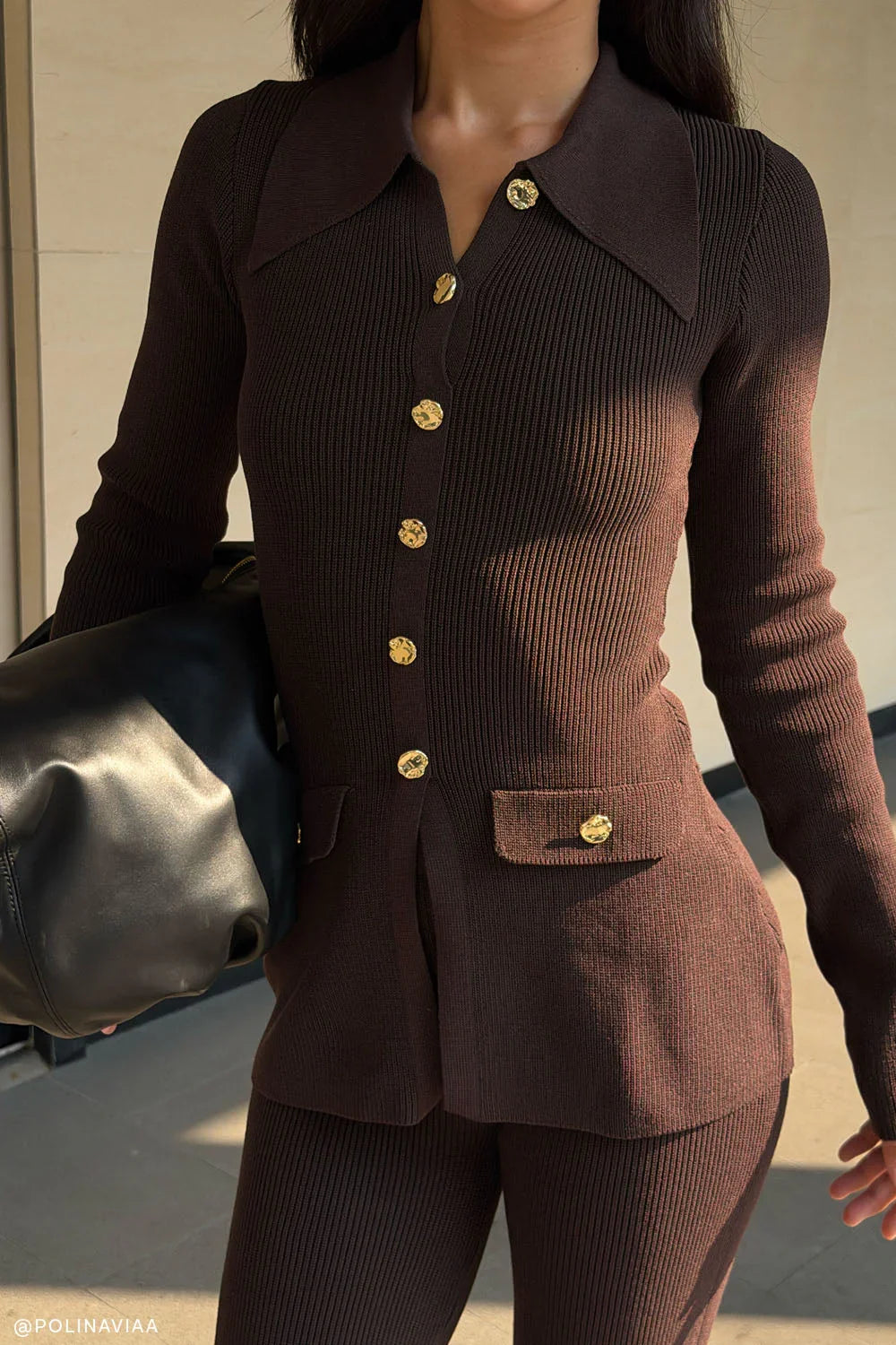 Suzie Ribbed Long Sleeve Longline Top Chocolate