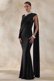 Rubelle Black Asymmetric Neck Maxi Dress With Draped Detailing