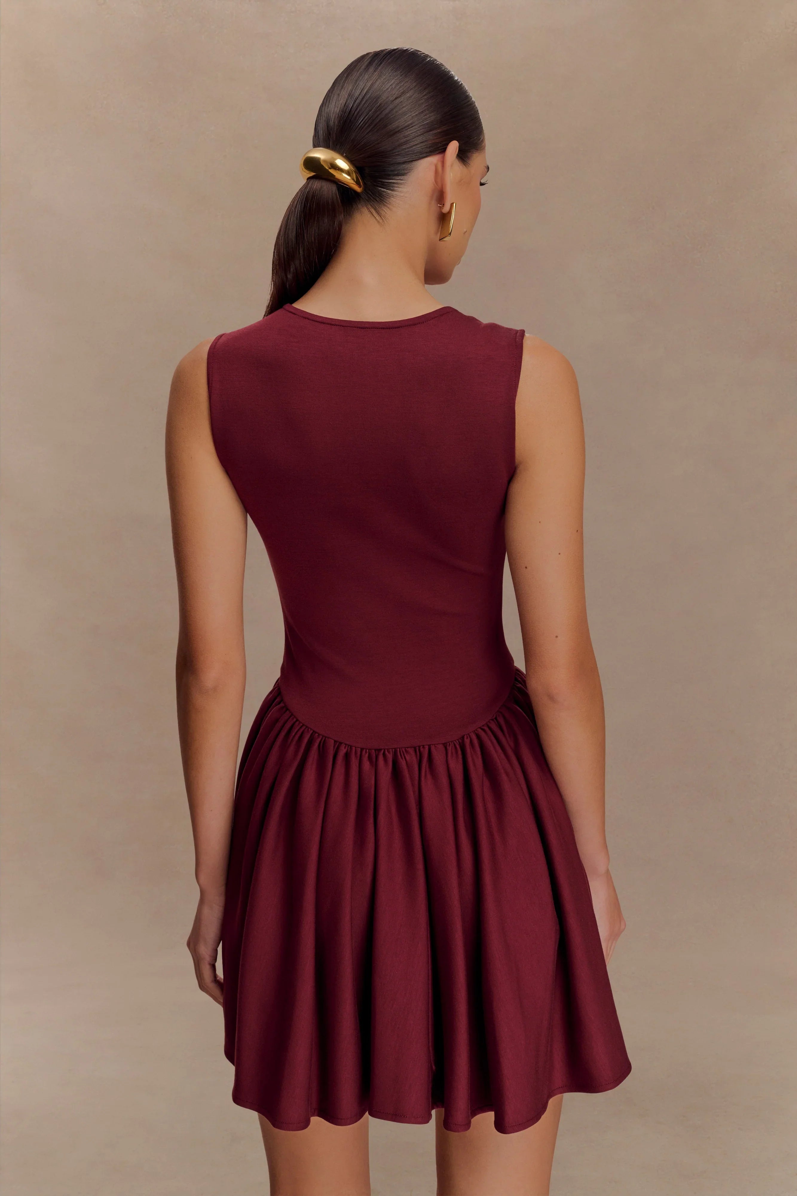 Sharon Scuba Jersey Mini Dress Wine