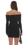Ribbed Twist Off Shoulder Dress in Black