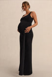 Felise Black Scoop Neck Maternity Maxi Dress With Gathered Detailing