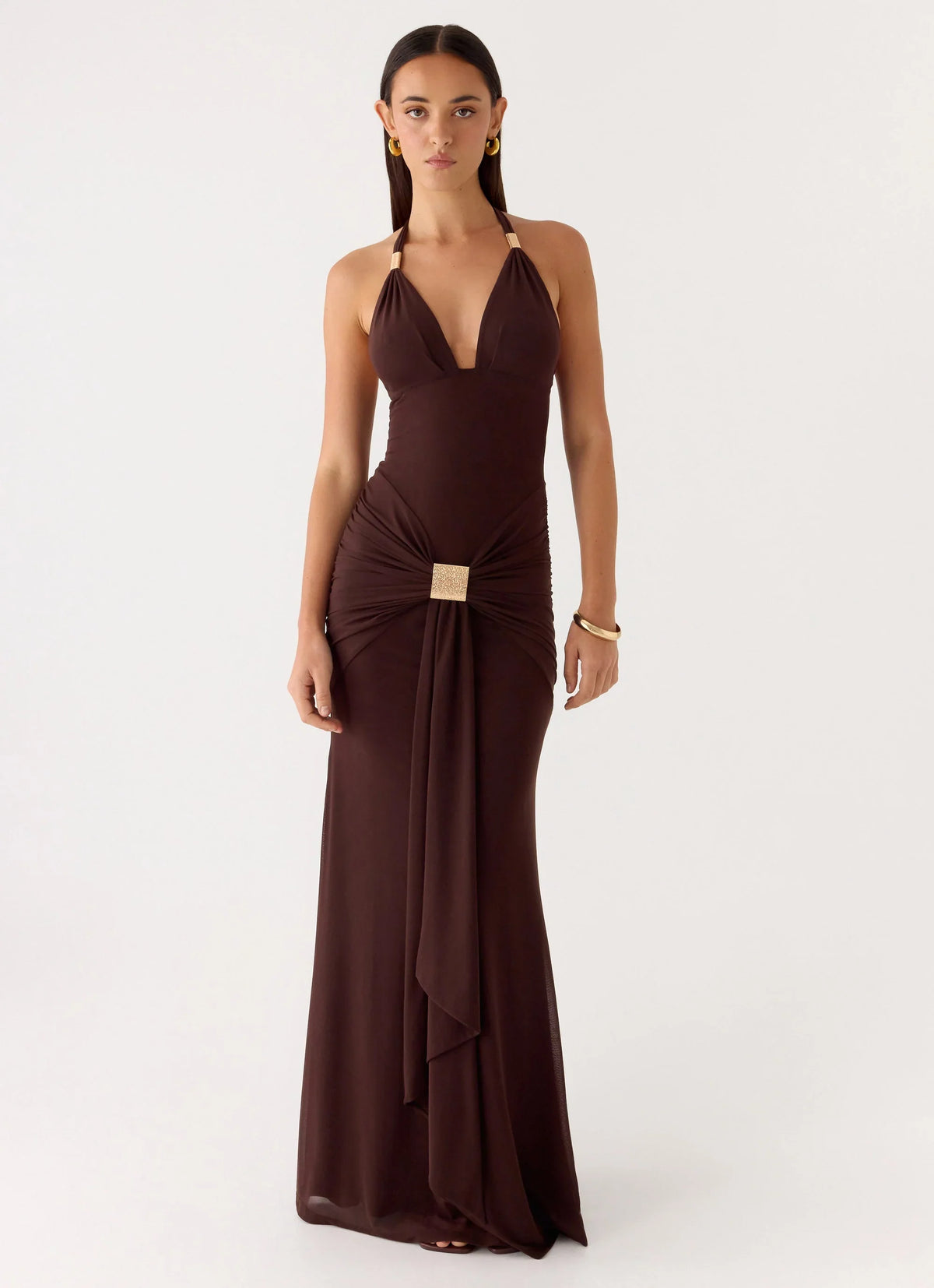 Miyah Halter Hardware Maxi Dress Chocolate