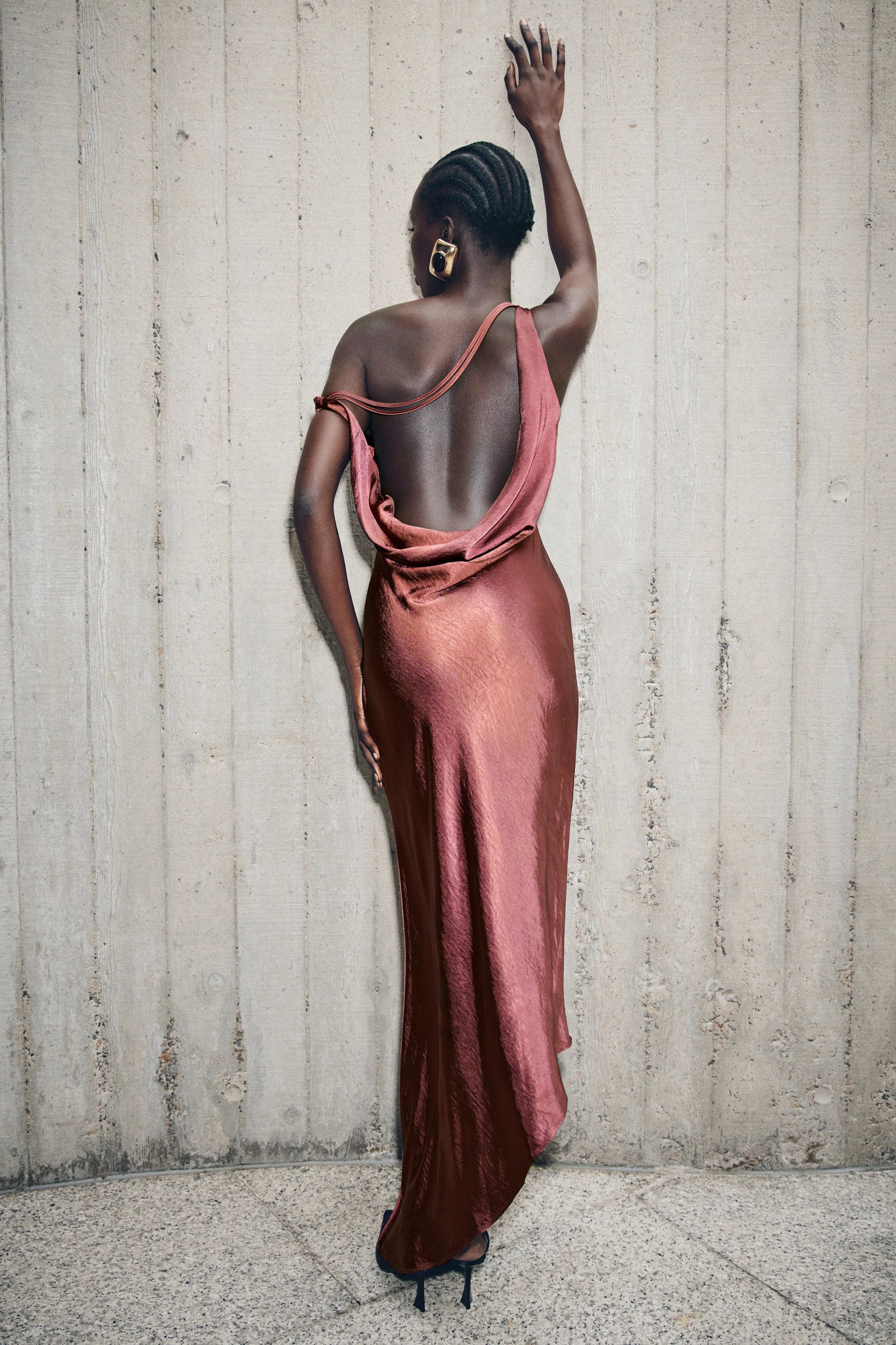 Yvette Slip Maxi Dress With Asymmetrical Hem Brown Cherry