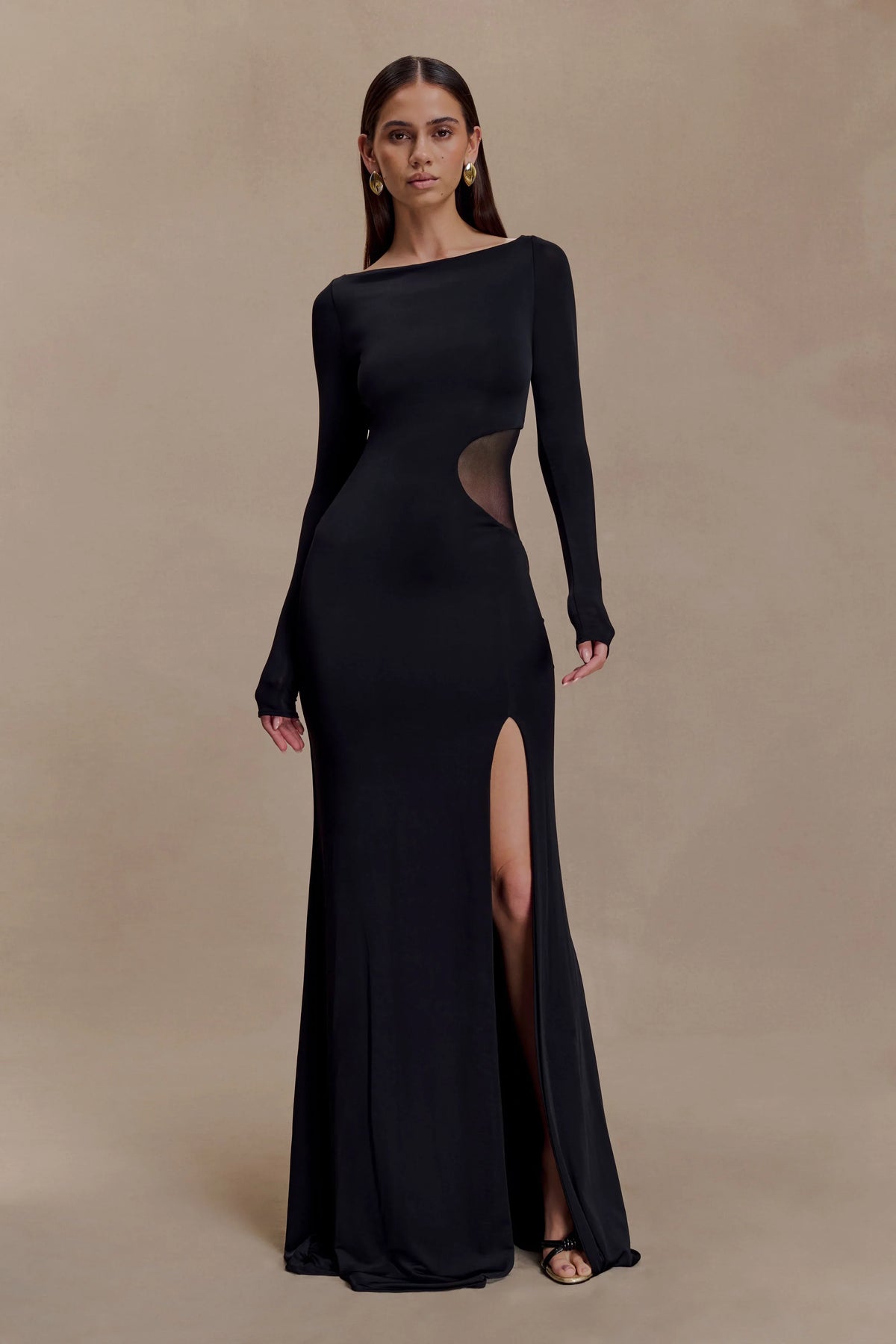 Megan Slinky And Mesh Maxi Dress Black