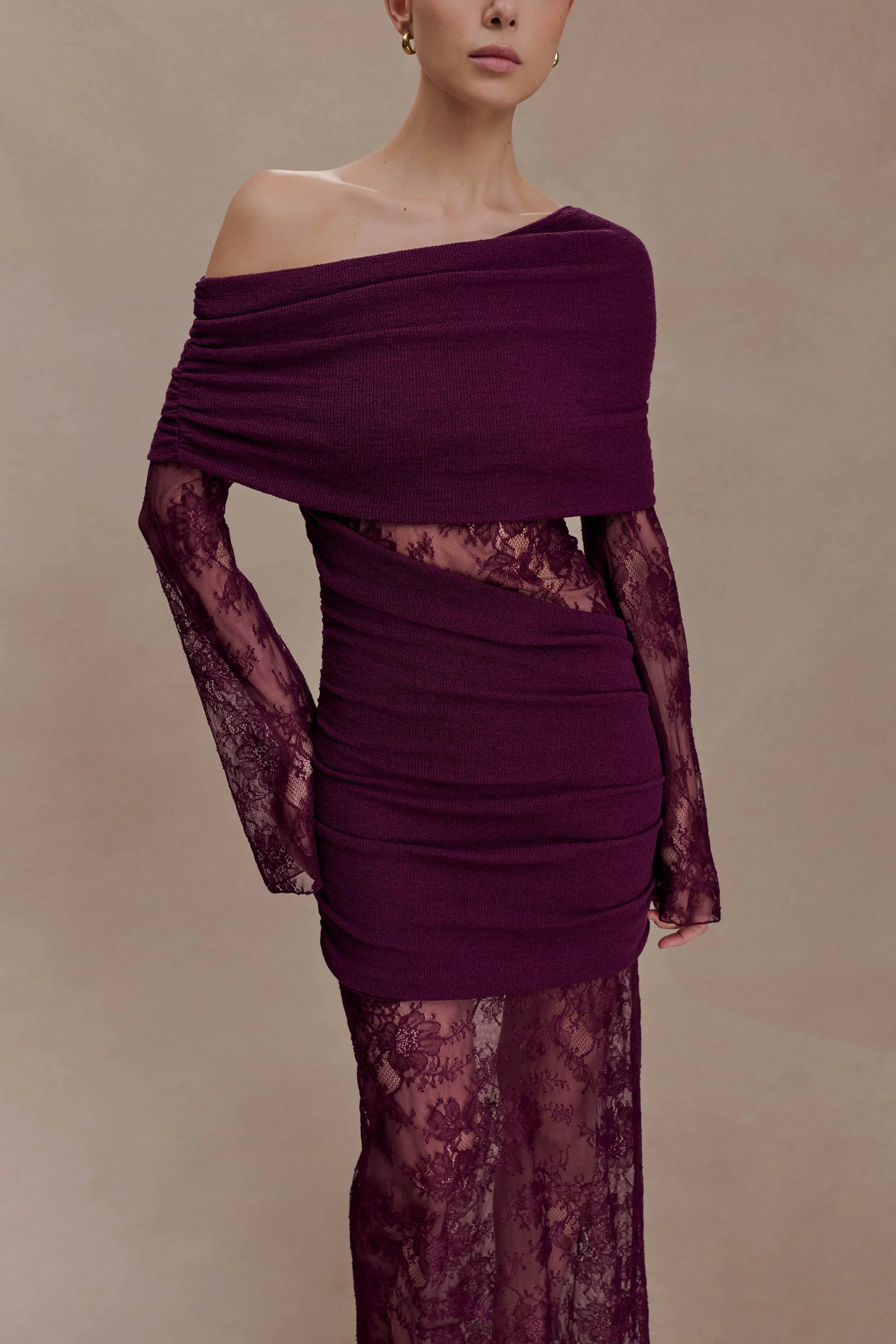 Luxie Lace Knit Maxi Dress Plum