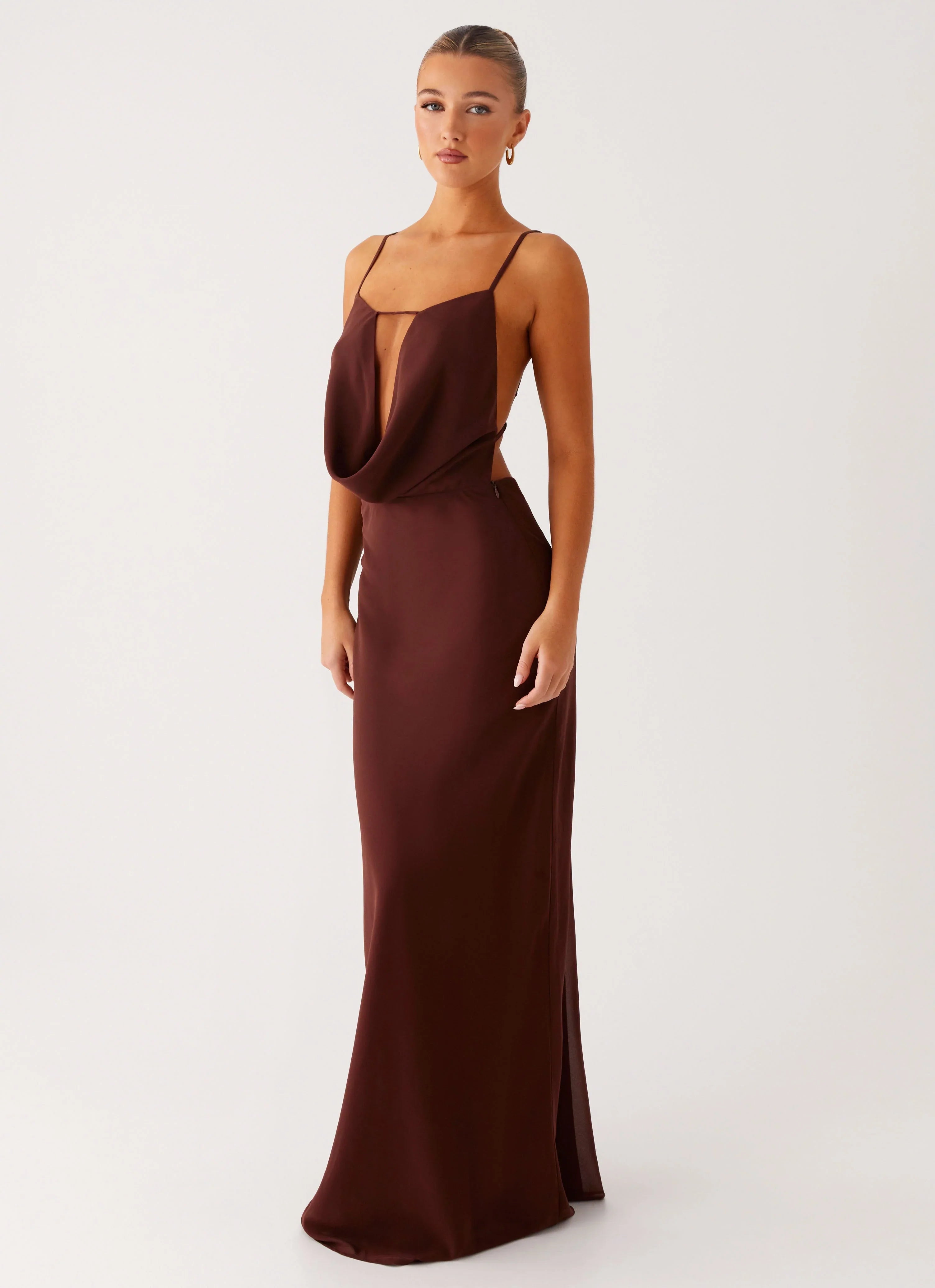 Elation Cowl Neck Maxi Dress Chocolate