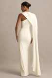 Dawn Cream High Neck Maxi Dress With One Long Cape Sleeve