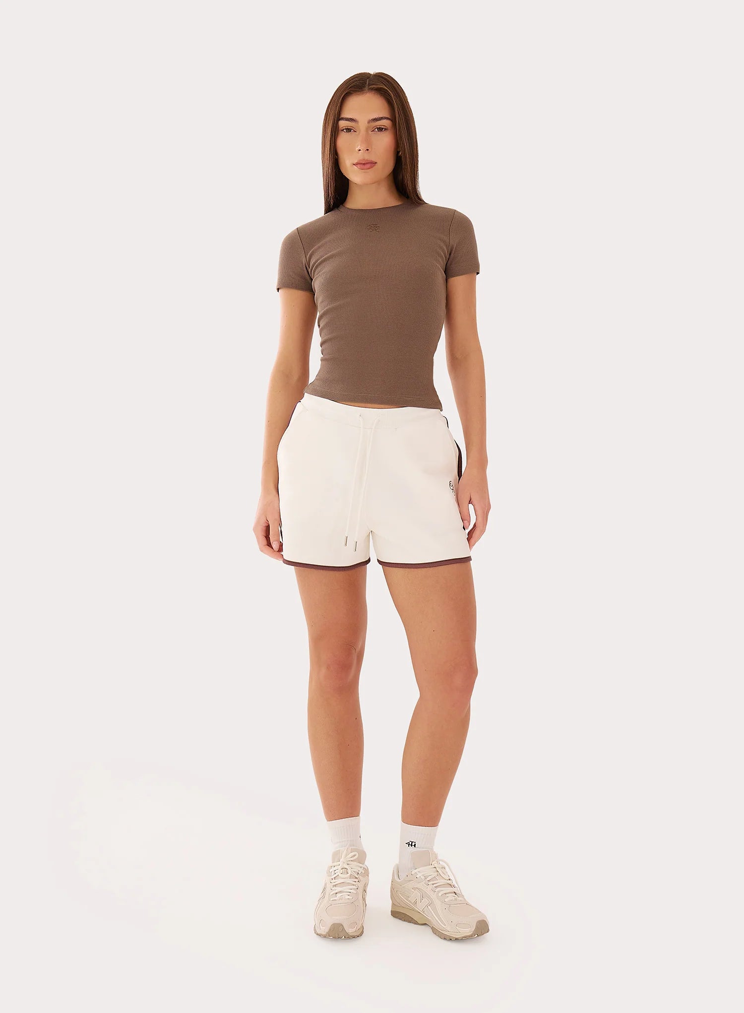 Brown Ribbed Branded Cotton Baby Tee