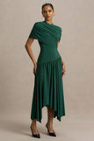 Ione Teal Wrapped Midi Dress With Hanky Hem