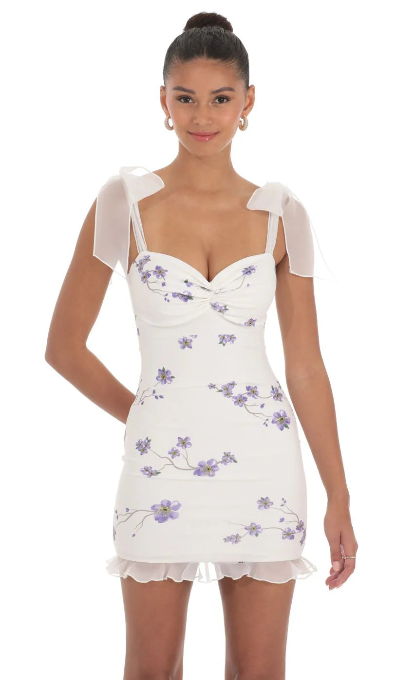Floral Ruffle Dress in White