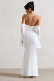 Rhiannon Cream Draped Flared Sleeve Fishtail Maxi Dress
