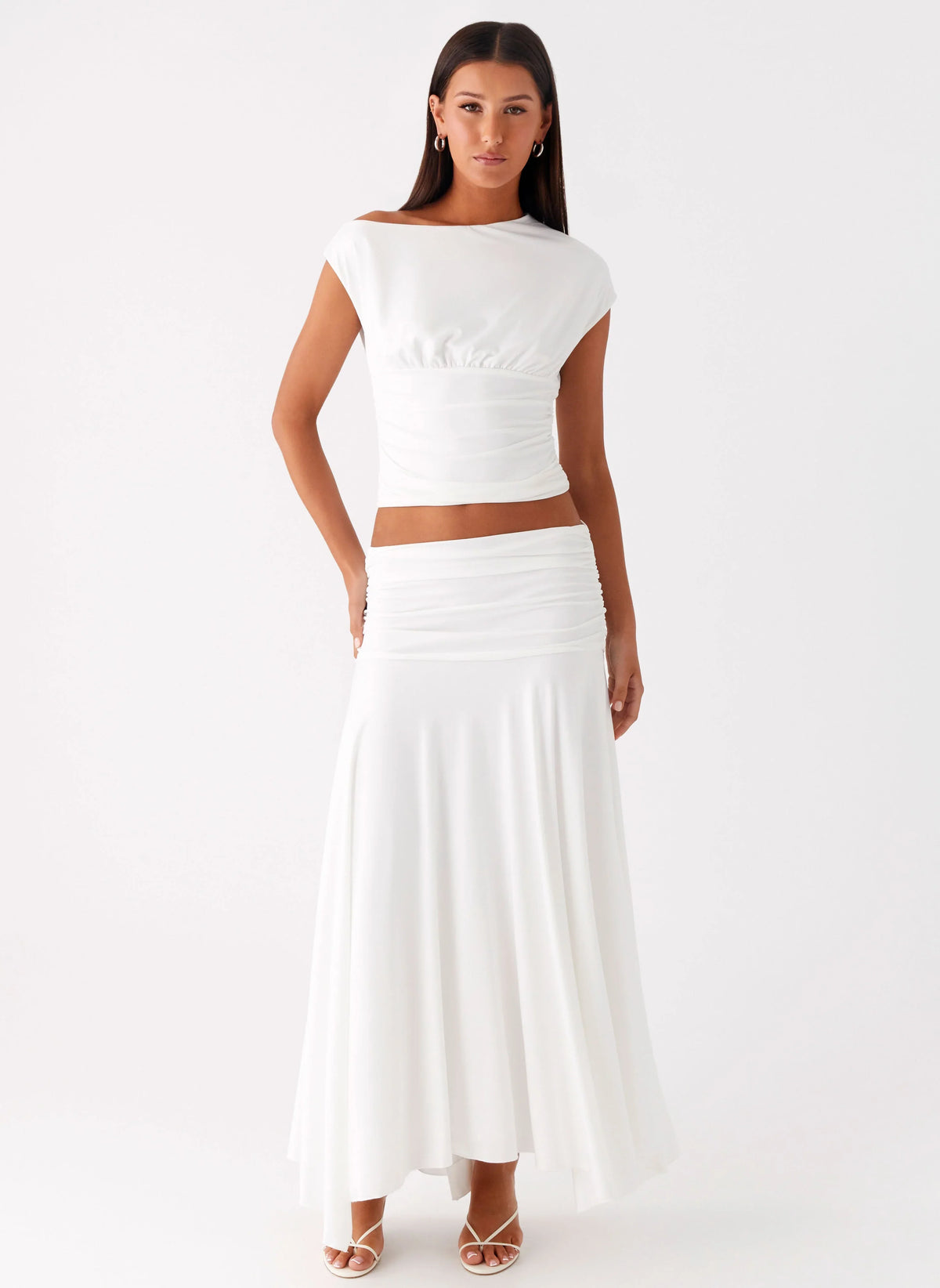 Liana Ruched Maxi Skirt White