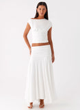 Liana Ruched Maxi Skirt White