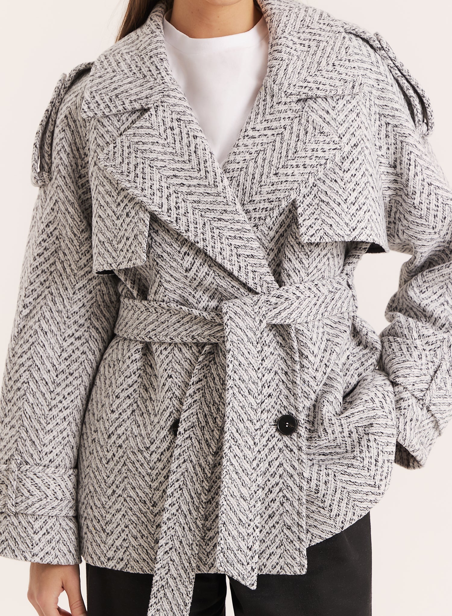 Light Grey Marl Belted Trench Coat