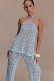 Corey Crochet Halter Neck Top Light Blue