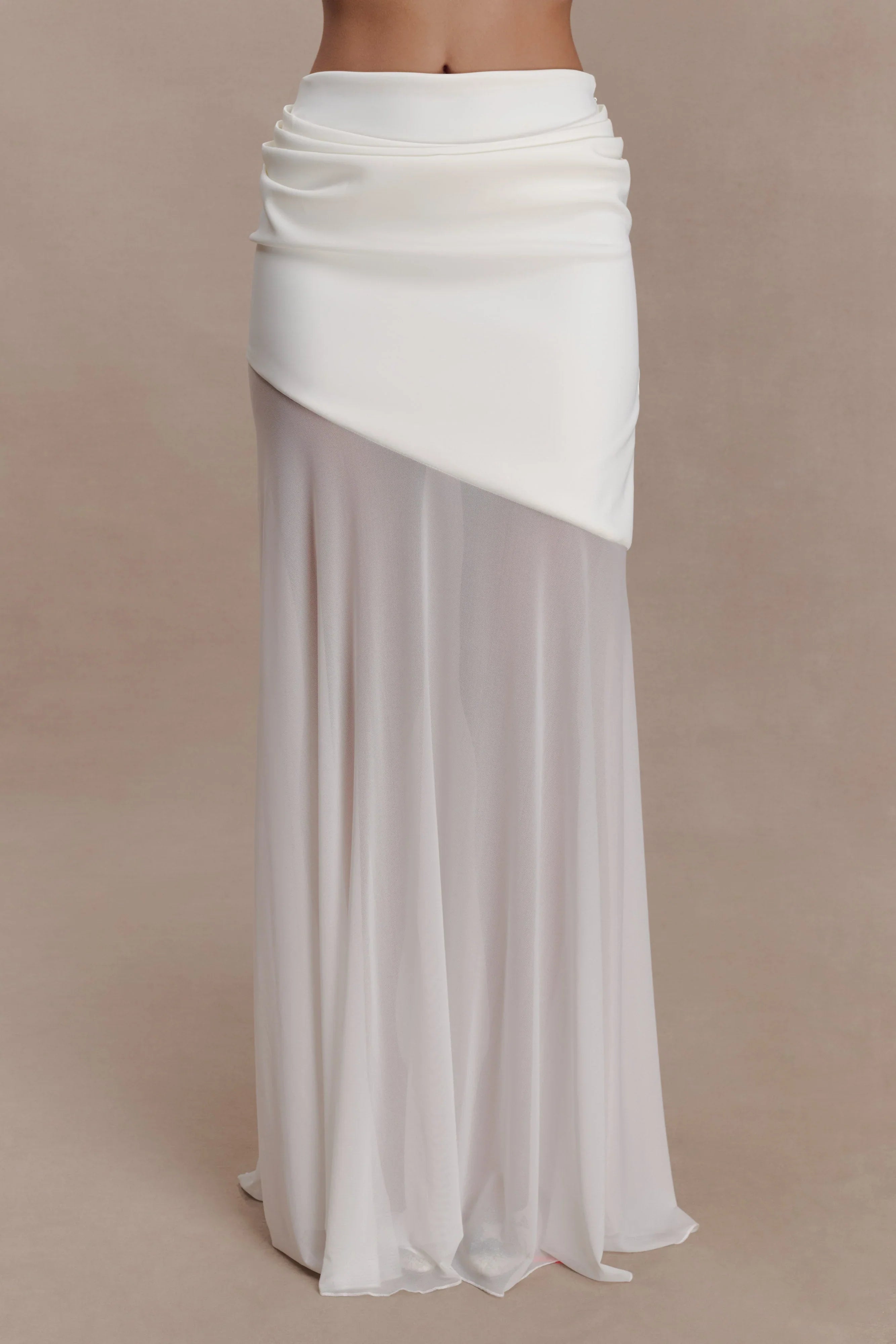 Portia Scuba And Mesh Maxi Skirt White