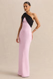 Adara Pink Black Asymmetric Neck Maxi Dress With Bow Detail