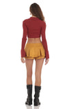 Ribbed Collared Top in Maroon