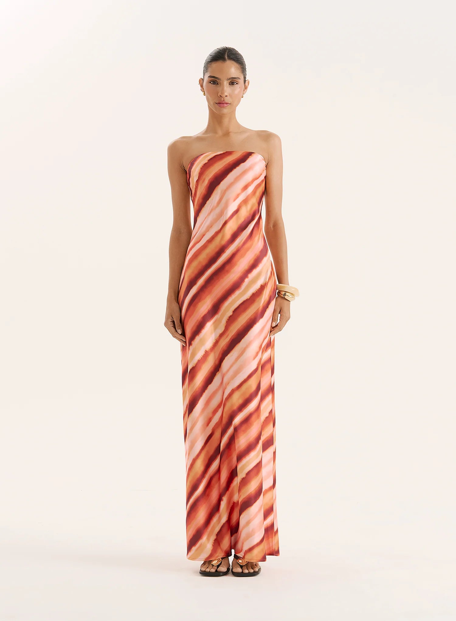 Ombre Stripe Bandeau Satin Maxi Dress