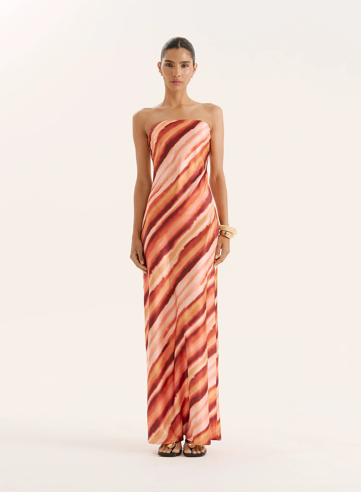 Ombre Stripe Bandeau Satin Maxi Dress