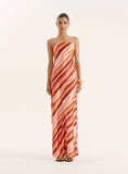 Ombre Stripe Bandeau Satin Maxi Dress