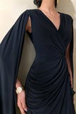 Ulissia Black V Neck Maxi Dress With Cape Sleeves