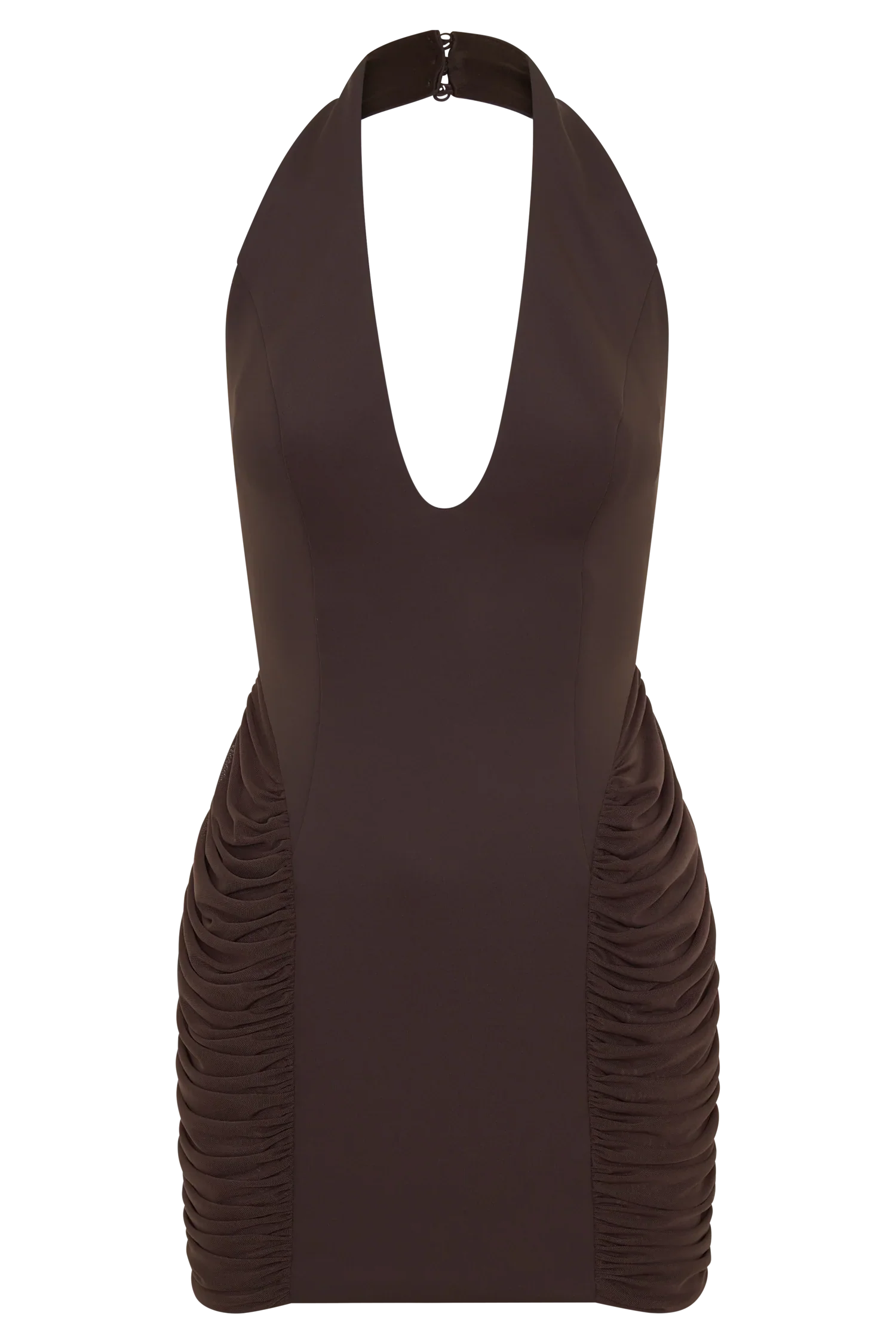 Anari Gathered Scuba Mini Dress Dark Chocolate