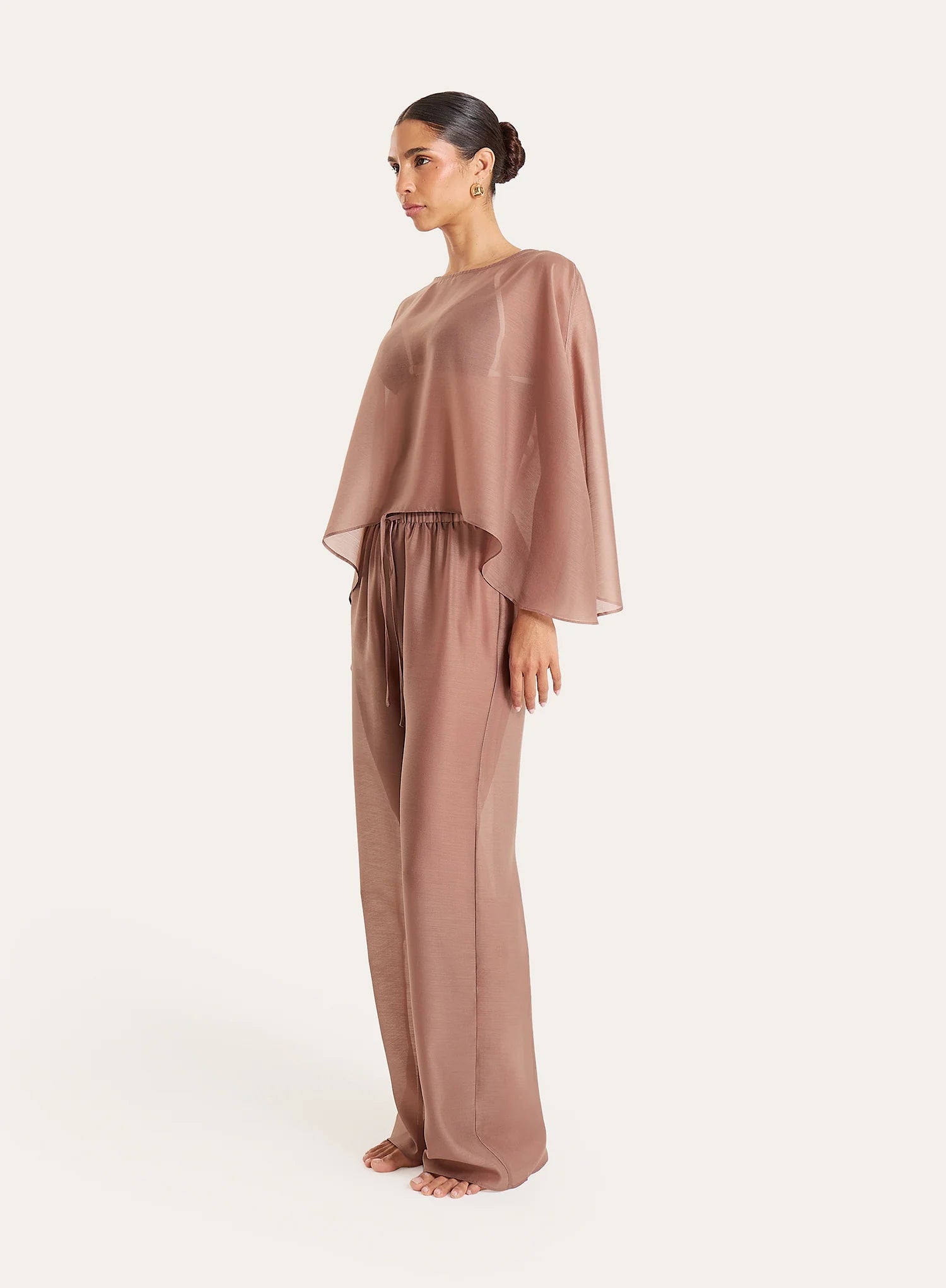Mocha Sheer Cape Top