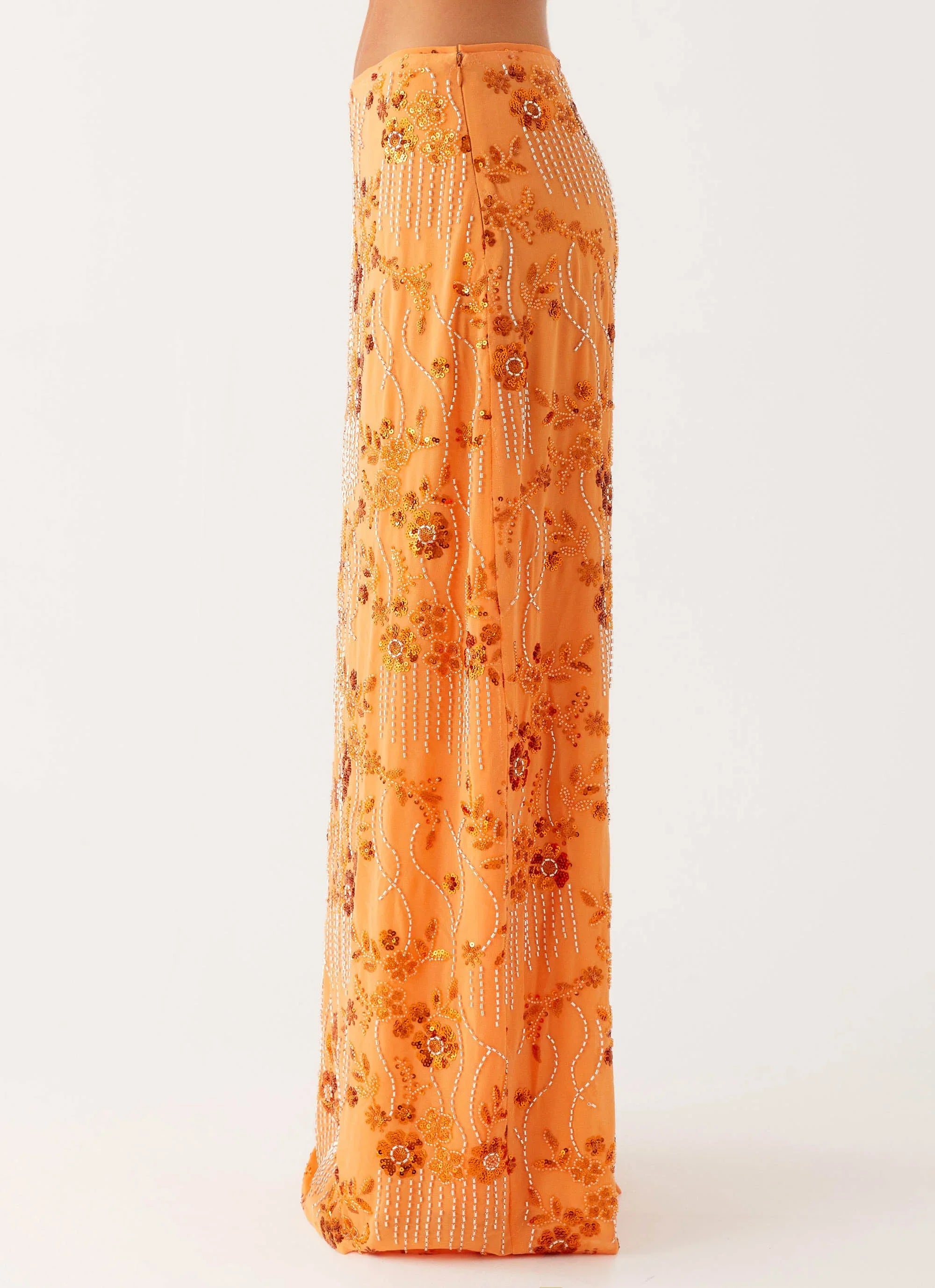 Corinna Low Rise Sequin Maxi Skirt Orange