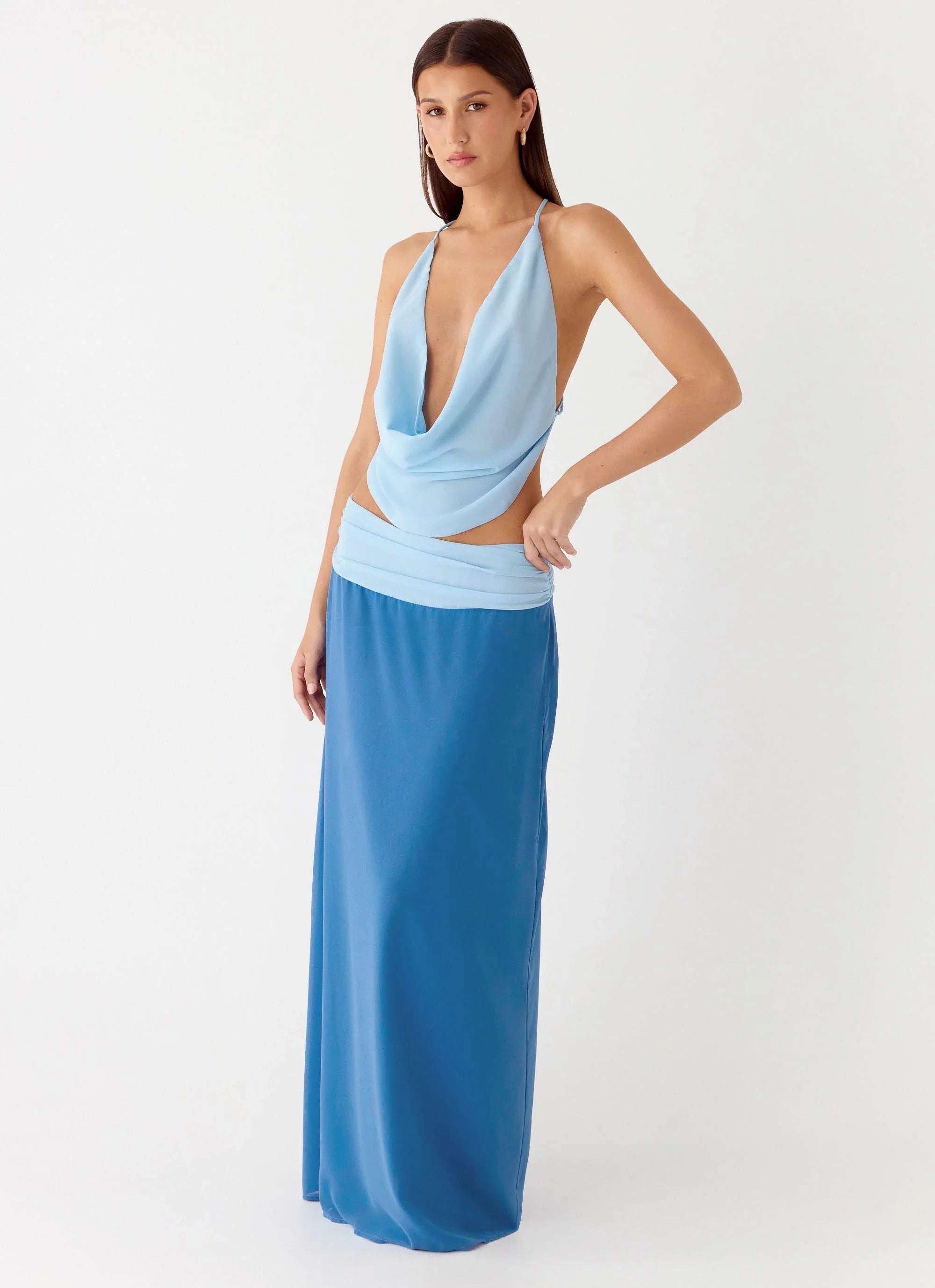 Sweet Charm Cowl Neck Top Baby Blue