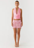 Iglesias Beaded Sequin Mini Skirt Pink