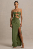Laviza Olive Strapless Cut Out Wrap Maxi Dress