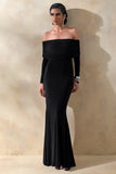 Brisea Black Bardot Neck Maxi Dress