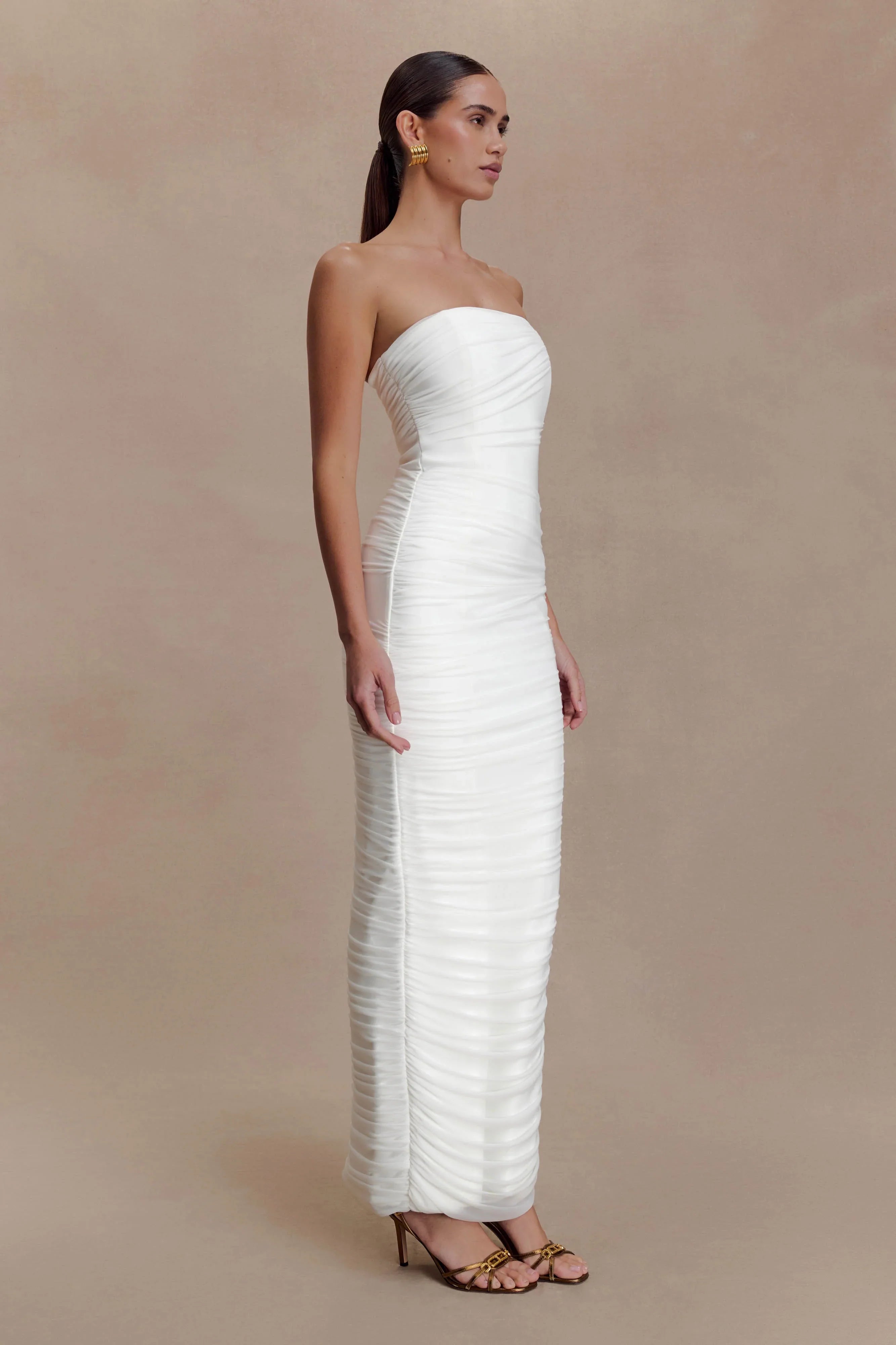 Jianna Strapless Mesh Maxi Dress Ivory