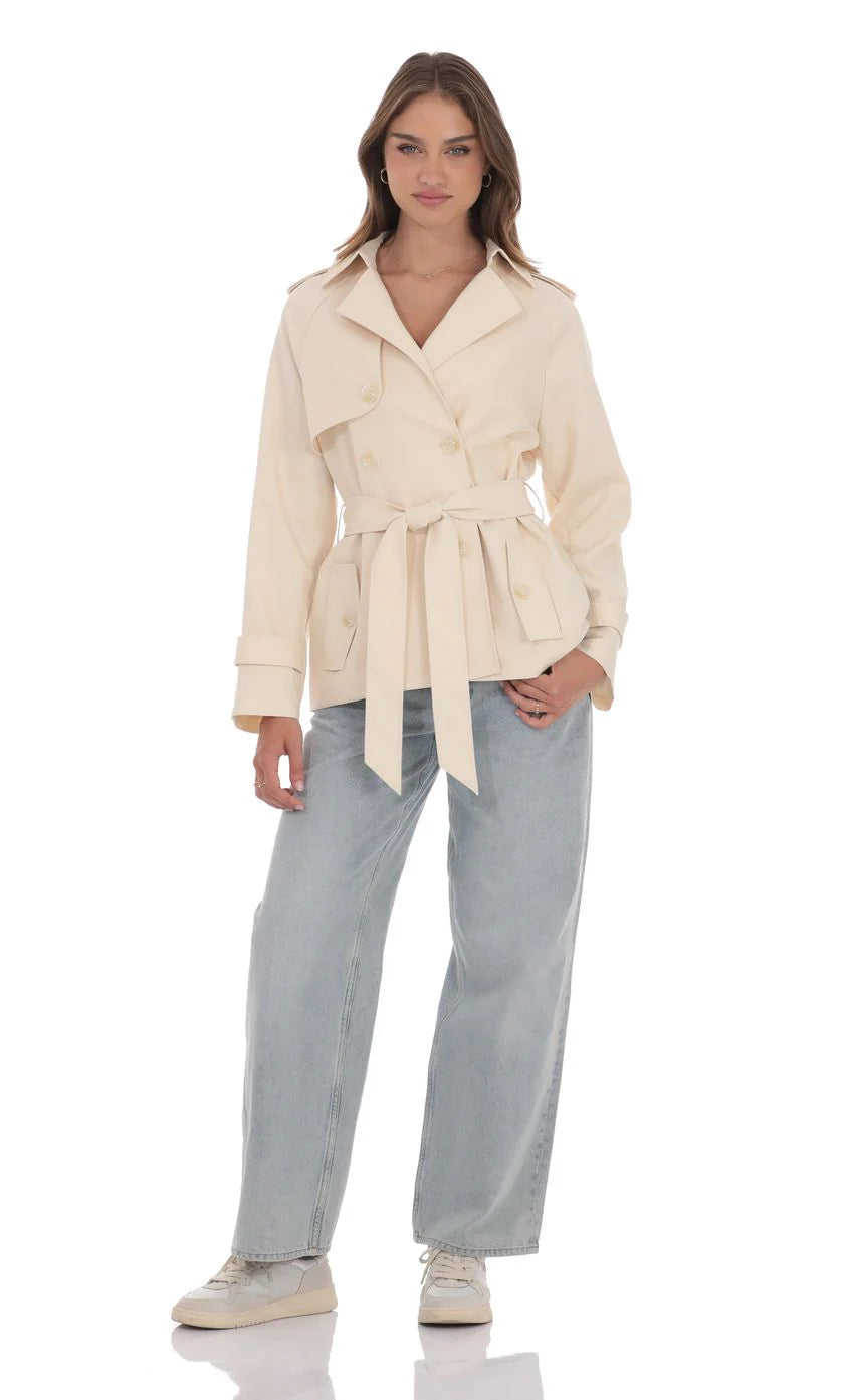 Double Breasted Trench Coat in Cream