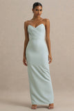 Fierce Light Blue Asymmetric Ruched Maxi Dress