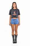 Mollie Mid Wash Denim Low Rise Stud Denim Shorts