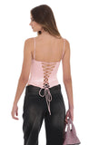 Satin Lace Up Top in Pink