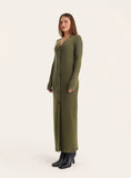 Olive V Neck Knitted Maxi Dress