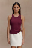 Lola Ribbed Sleeveless Top With Hardware Burgundy