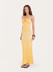 Yellow Stripe Knitted Bandeau Maxi Dress
