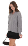 Cable Knit V Neck Jumper in Grey
