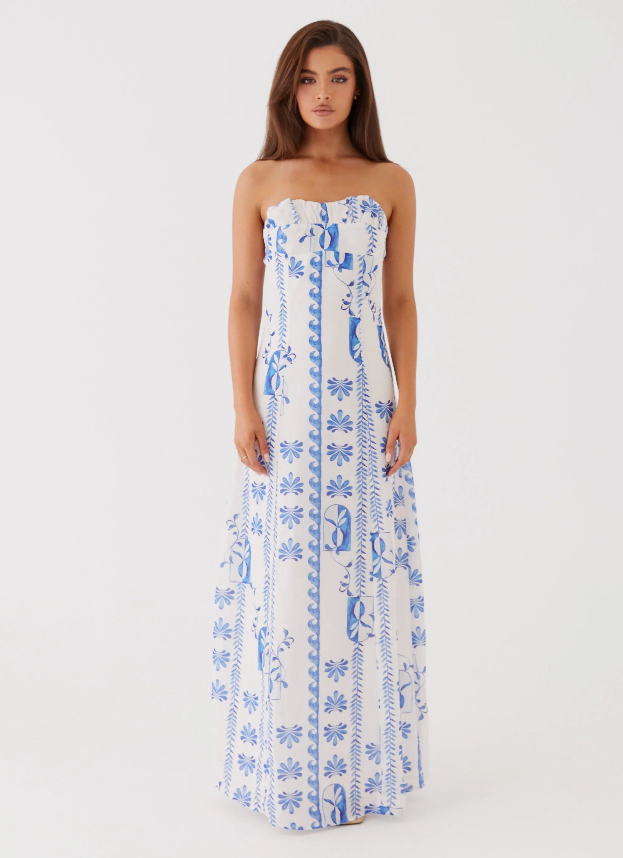 Tayla Linen Maxi Dress Floral Wave