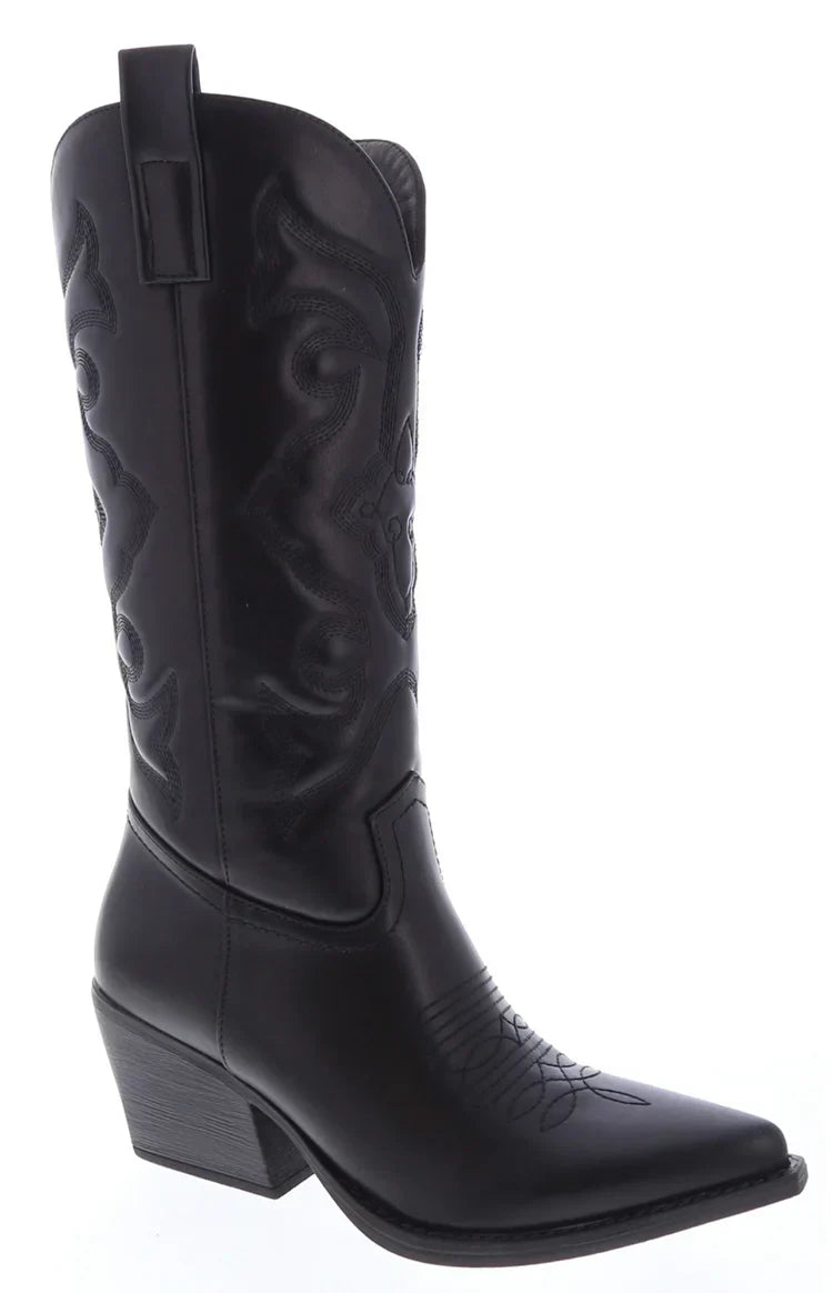 Kelly Black PU Cowboy Boots