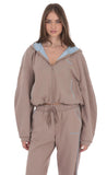 Two Toned Cropped Hoodie in Taupe